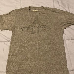 Gray men’s small T-shirt. Says “drink local”